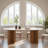 71'' Mid-century Modern Oval Dining Table For 4-6, Travertine And Wood Tabletop, Kitchen Table With Brown Wood Legs