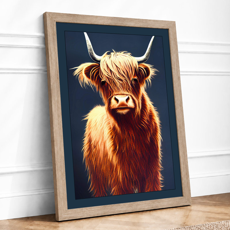 Highland Cattle Portrait Rustic - Print, A4 - 29.7 x 21.0 cm, Oak