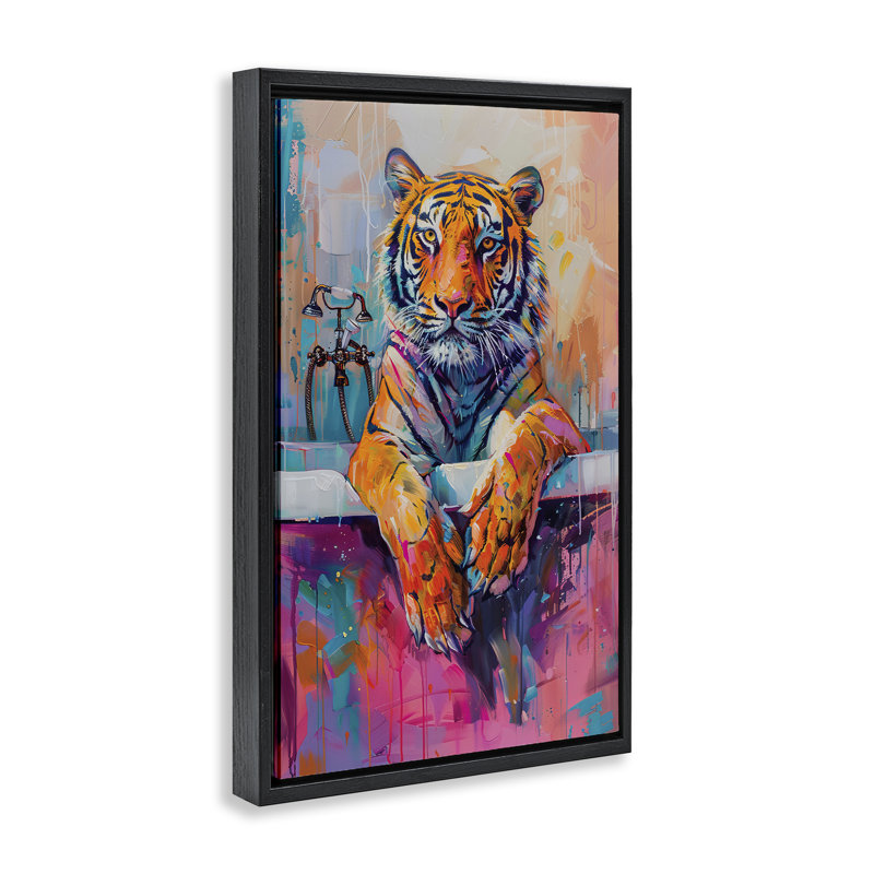 «Bathing Tiger» dans un cadre flottant de baignoire lumineux, design par LSR Design Studio, Cadre flottant noir de jais
