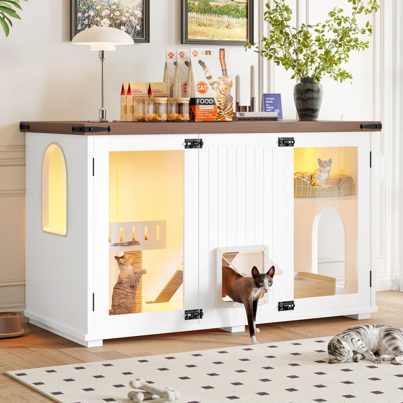 47.25" Large Cat Litter Box Enclosure with LED Light
