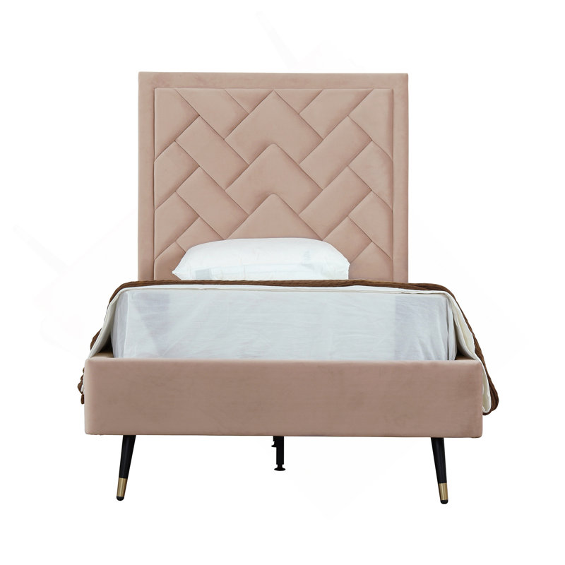 Crosby Upholstered Velvet Bed, Natural, Twin
