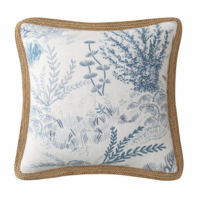 Oceania Coastal Coral Print Linen Blend Classic Chic Casual Decorative Throw Pillow 20x20 inch