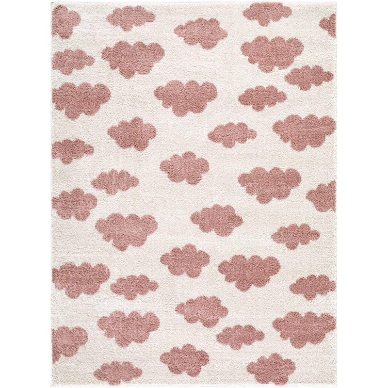 Tapis tissé à la machine Catrin, Rectangle 5 pi 3 po x 7 pi, Ivoire / Rose