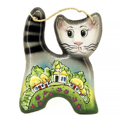 Cat / Village Ceramic Hanging Wall Decoration