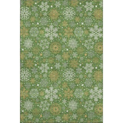 Premium Machine Washable Ingrassellino AMF1823 Stars and Snowflakes Holiday Rug