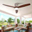 Hot Sales 52 Inch Modern Ceiling Fan With 3 Color Dimmable 3 Solide Wood Blades Remote Control Reversible DC Motor With Led Light