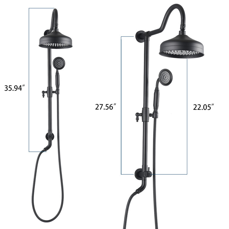 Douche double en laiton noir mat avec pluie de 8 po et option de résistance à la corrosion portable