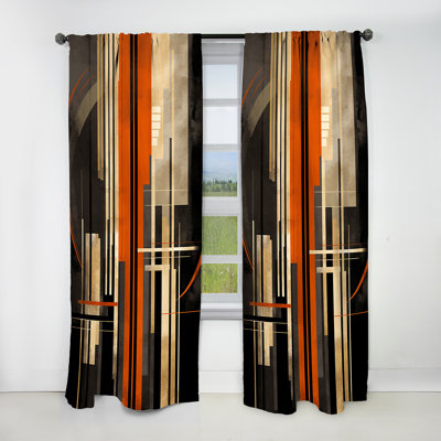 Orange And Grey Vectors I - Abstract Shapes Curtain - Blackout Abstract Curtain - 1 Panels
