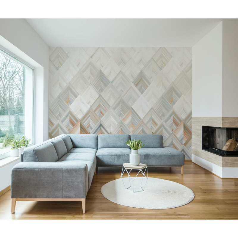 Panneau mural L 9 pi x l 90 po Diamond Parquet, Orange / beige