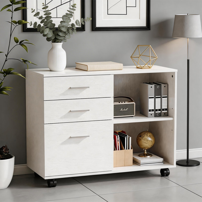 31.5“ W 3-Drawer Wooden Pariksit With Flat Side Table, White