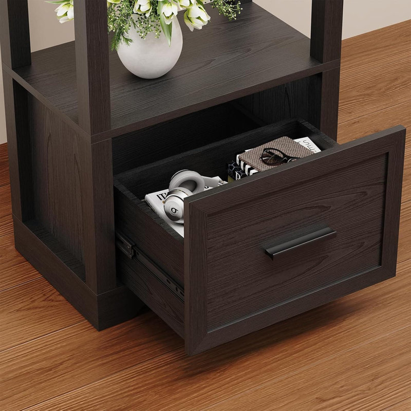 Dimmable Display Cabinet With 3-Color LED Lights & Motion Sensor, Bookshelf With Drawer For Collectibles, Trophies, Toys, And Books