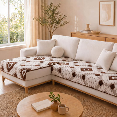 Ensemble de housse de coussin en jacquard géométrique 2 pièces, housse de protection antidérapante pour canapé en forme de L