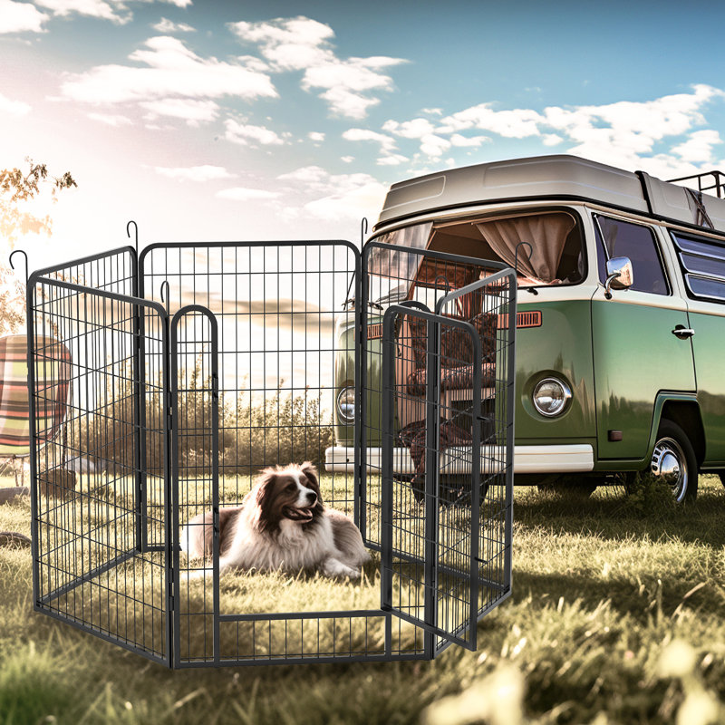 H 38,89 po en métal pour animaux Corral - Parc pour chien robuste avec revêtement antirouille, verrouillage par gravité, protection du sol, options de formes variées, abri anti-rouille pour utilisation intérieure et extérieure, fonction de protection automatique,