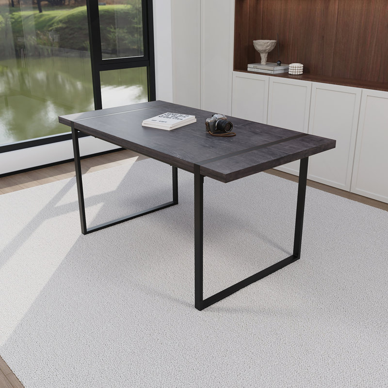 Table de salle à manger rectangulaire en bois aggloméré avec cadre en métal, H 29,95 po x L 59 po x l 31,5 po, Noir