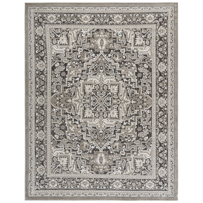 Brysin Oriental Machine Woven Power Loom Polypropylene Area Rug in Ivory/Gray, Rectangle 8' x 10'