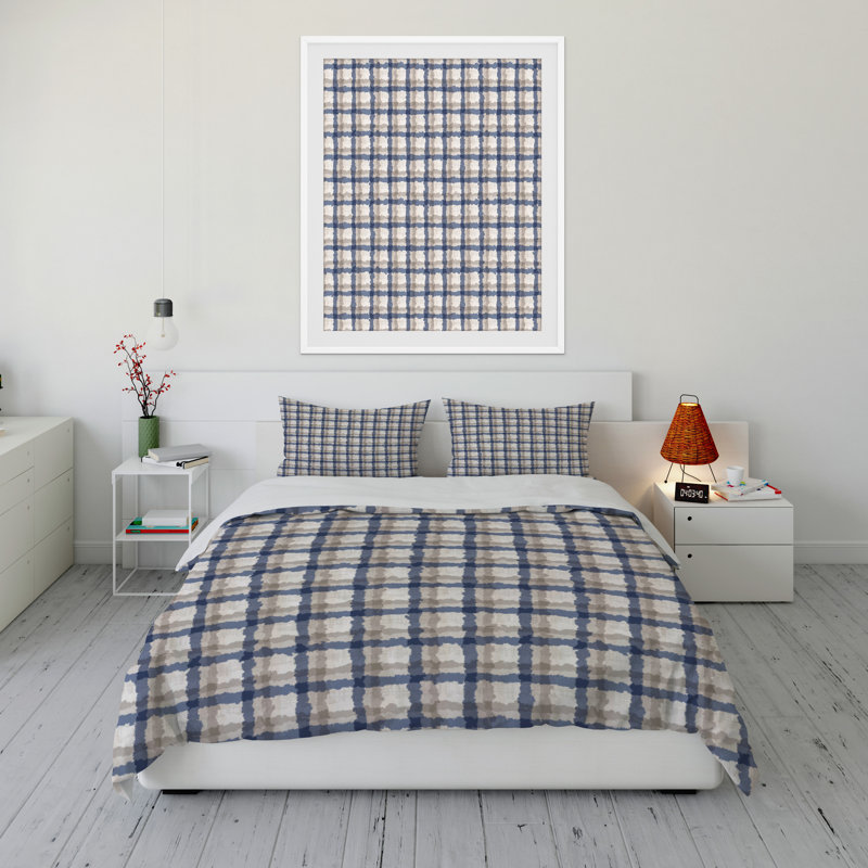 Polyester Twill Plaid Duvet Cover, King Duvet Cover + 2 King Pillowcases