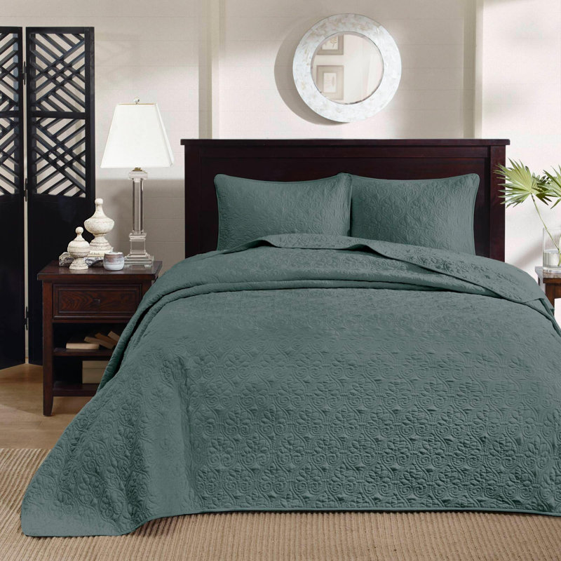 Ensemble de couvre-lit réversible Québec, Couvre-lit de très grande taille et 2 taies déco, Vert baume