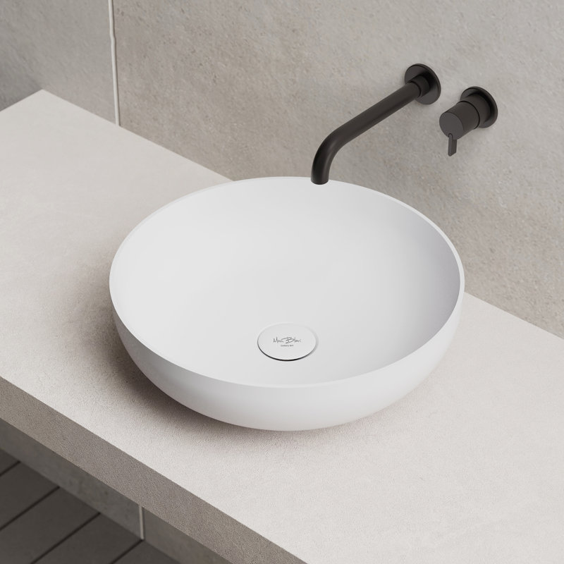 Lavabo vasque de salle de bain rond 16 po Monblari blanc mat, Blanc mat