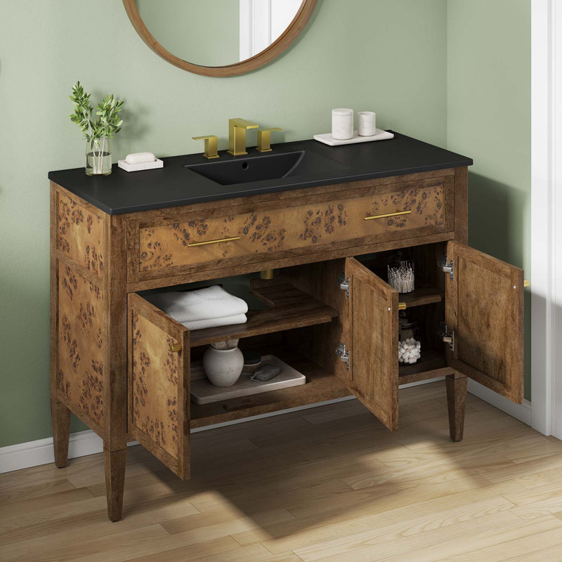 Meuble-lavabo sur pied simple 48 po avec plateau en bois manufacturé Modway Elysian, Noir, Brun