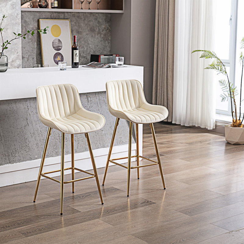 Ensemble de 2 tabourets de bar, Tabouret de comptoir (siège d'une hauteur de 26 p, Crème, crème