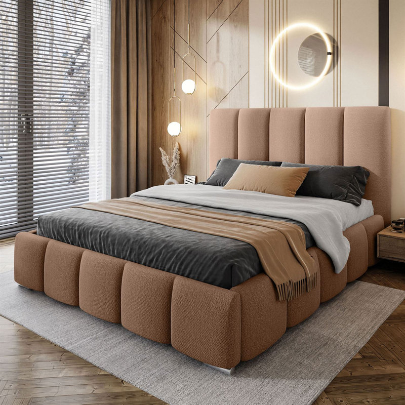 Avnoor SLOANE Upholstered Bed with Storage Box, Brown, 160 x 200cm