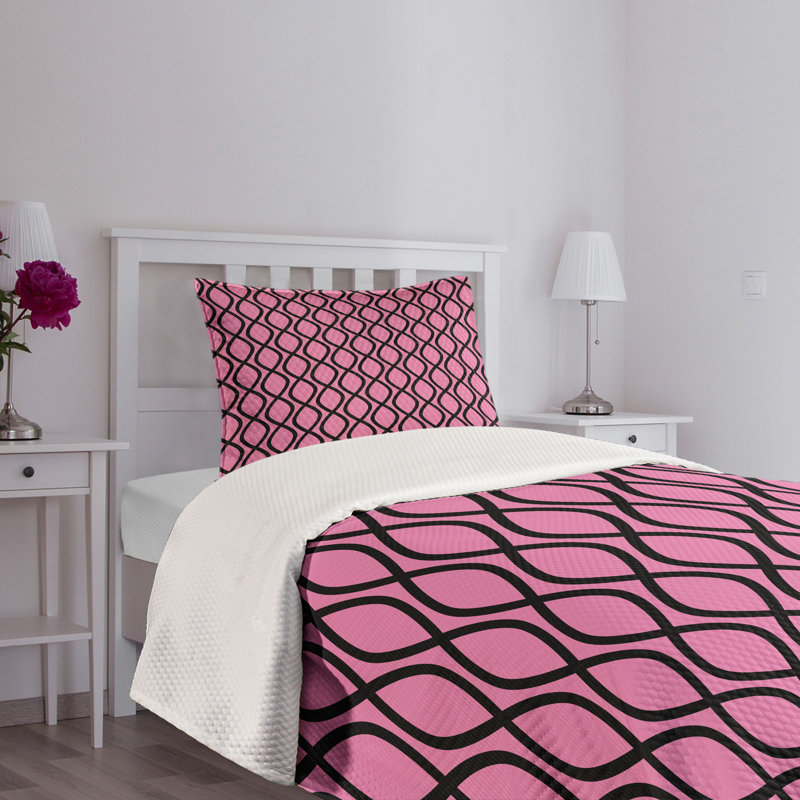 Pink and Black Twin Quilted Bedspread Set with Pillow Sham