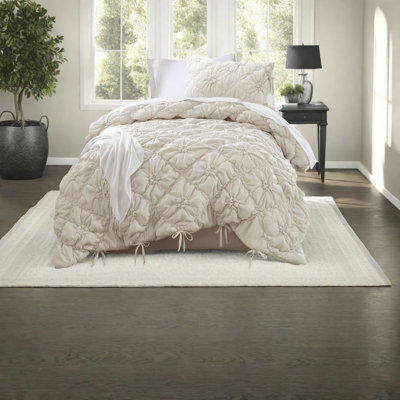 Cozy Ivory Twin Bedding Set, Microfiber Fabric, Floral Design