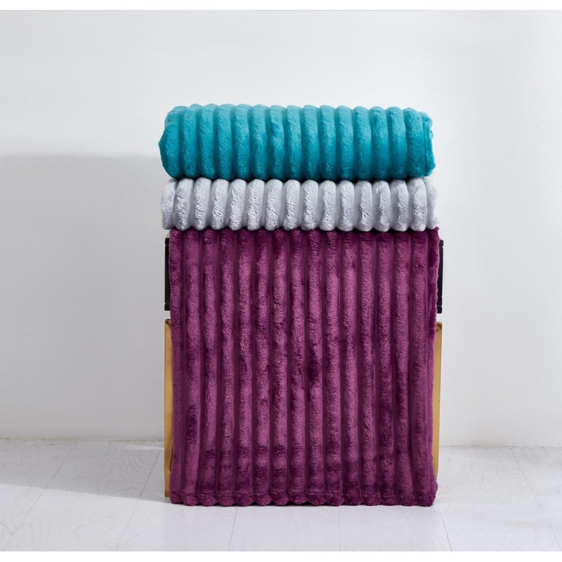 Luxury Soft Warm Ribbed Throw Faux Fur Blanket Sofa Bed Chair Fleece Small Large Machine Woven Throw Blanket, 240cm x 200cm