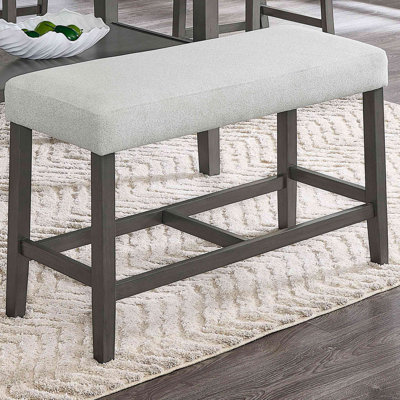 Banc en tissu à hauteur de comptoir avec structure en bois et repose-pieds en bois - sièges de salle à manger et de cuisine rembourrés