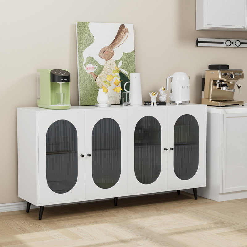 Armoire de rangement 60 po avec 4 portes en acrylique, Blanc/Noir