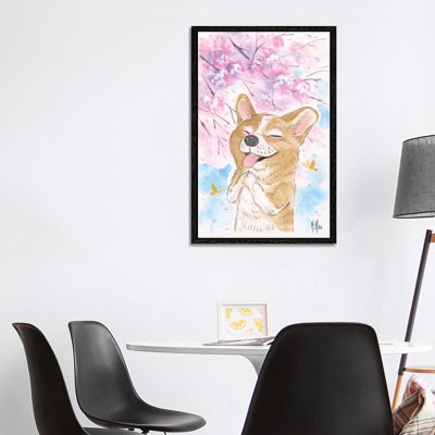 Cherry Blossom Wishes - Corgi by Martin Hsu - Painting on Canvas