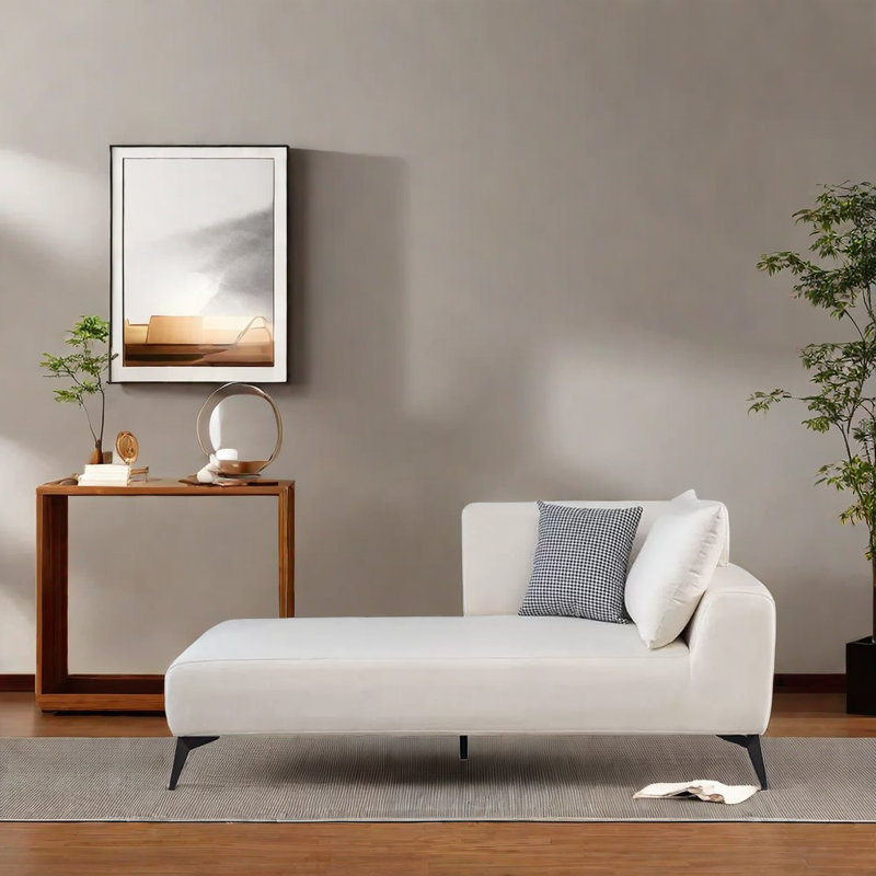 Paresseux simple européen, Chaise longue à accoudoir droit, Mélange de polyester blanc cassé