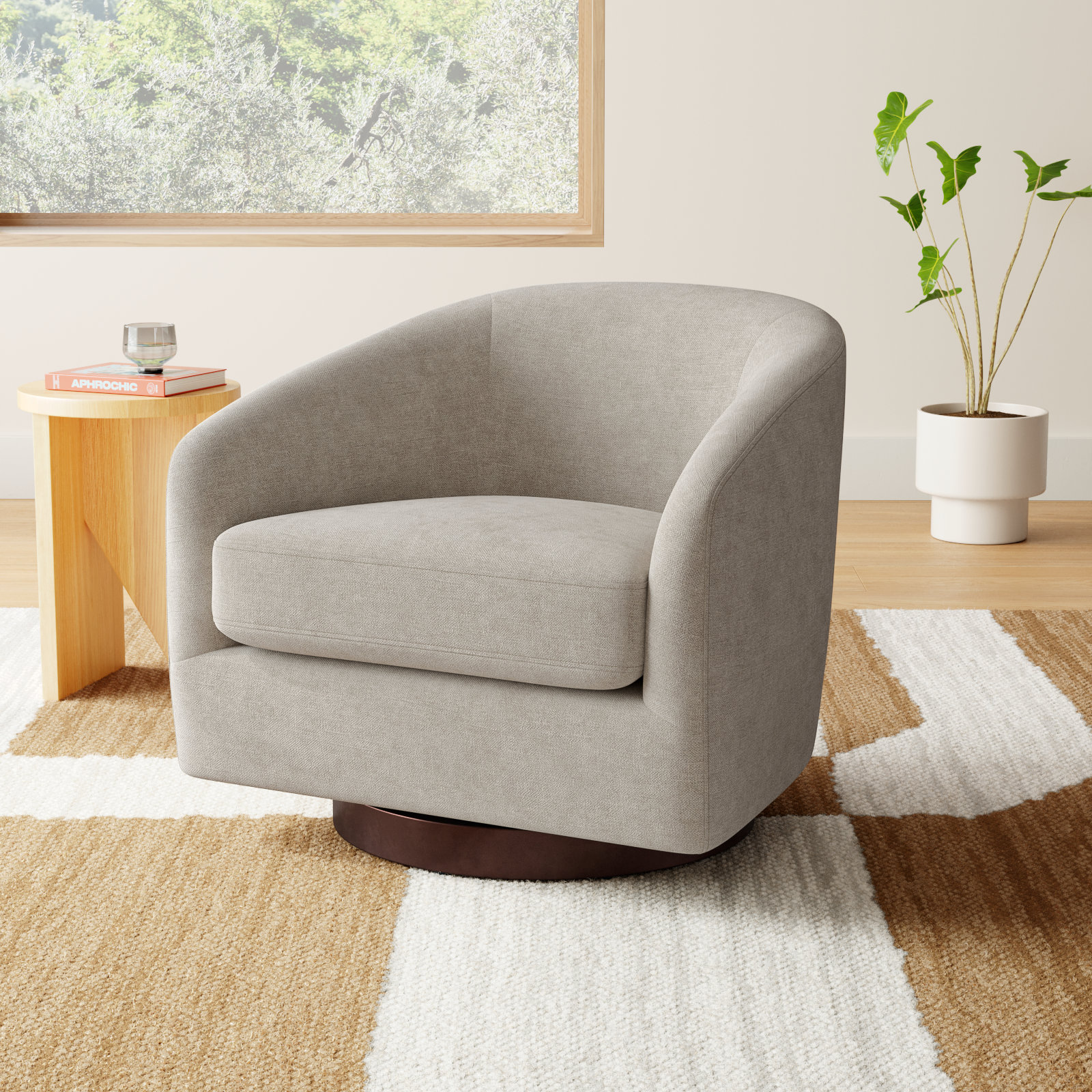 Bennett Linen Swivel Barrel Chair, Milo Mink Chenille