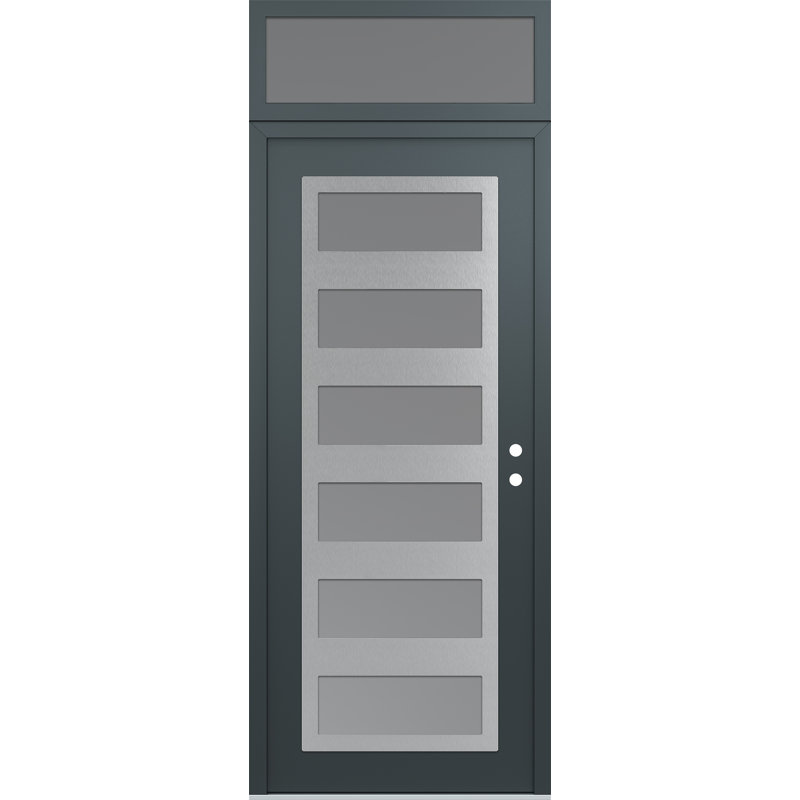 C9 à gauche 36 po X 96 po Panneau d'entrée en acier argenté anthracite et verre givré anthracite avec porte d'entrée avant en verre givré