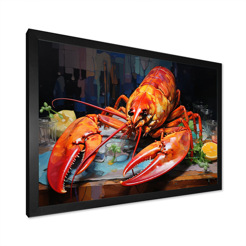 " Red Lobster Meal ", Black Single Picture Framed, 12" H x 20" W x 1" D
