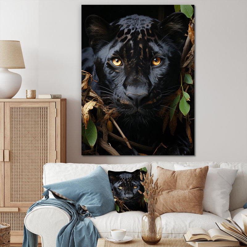 Black White Animal Panther Portrait I - Animals Wall Decor, Toile tendue, H 44 po x l 34 po x P 1,5 po