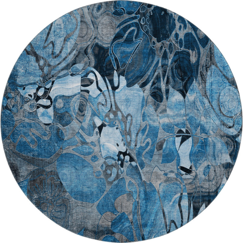 Premium Machine Washable Cerrito AMF558 Blue Rug, Round 8'