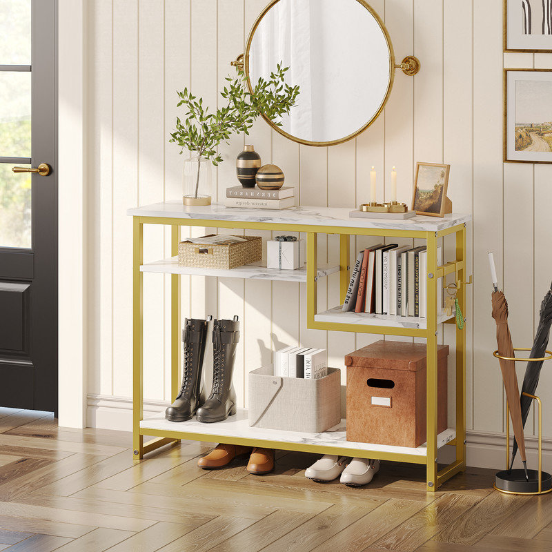 Console pour vestibule 39,4 po Rosevell, Marbre blanc /Or