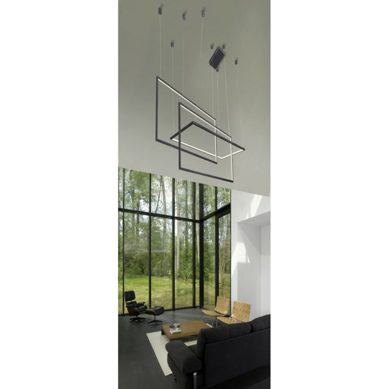 3 - Light LED Square/Rectangle Pendant, Black