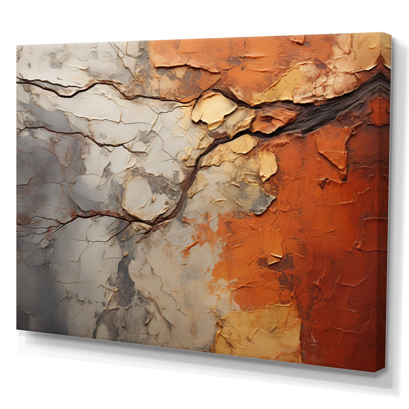 Orange, gris, séquoia abstrait, collage - arbre, séquoia, grand art mural, H 24 po x l 32 po x P 1 po