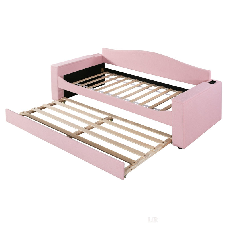 Lit de jour rembourré avec accoudoirs de rangement, couchette et dernier système audio Bluetooth intégré, molleton Teddy