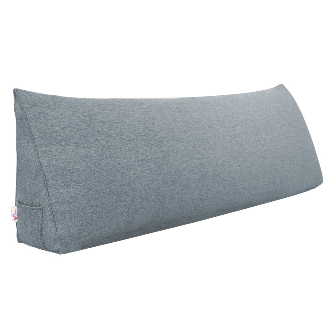 Sit-up Back Comfort Linen-look Textured Triangular Headboard Back Support Wedge Reading Pillow for Bed Rest WOWMAX 