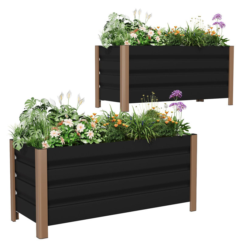 Extra Long Aluminum Raised Garden Beds with Legs, 2 Pack Metal Planter Boxes – Deep Design, Drainage Holes, Rounded Safety Edging for Patio, Balcony, Backyard – Grey, Size: 100*40*45cm