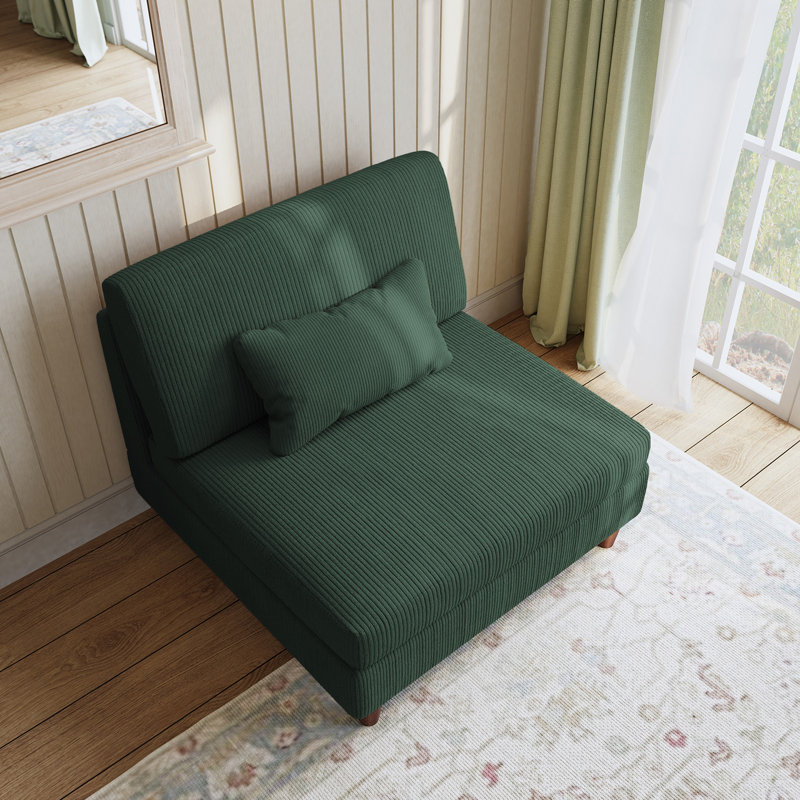 Seemab 102.1Cm Wide Slipper Chair, Hunter Green Corduroy
