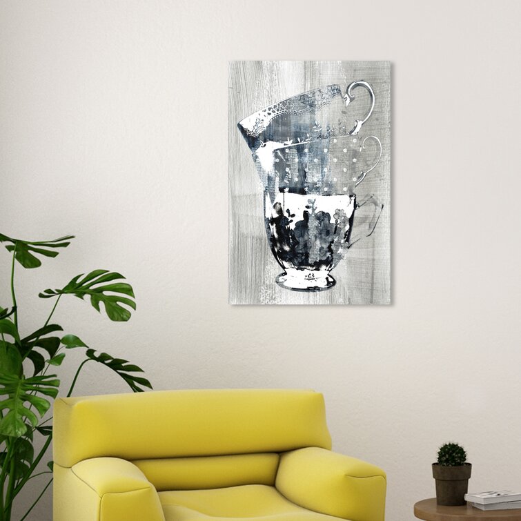 Ophelia  Co. Drinks And Spirits Coffee Cups Screenprint Blue Tea On Canvas  Painting Wayfair