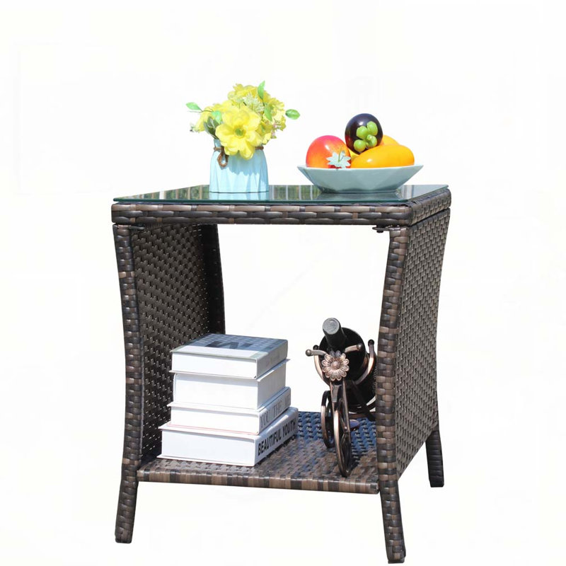 Table basse d'extérieur avec verre trempé transparent, Brun