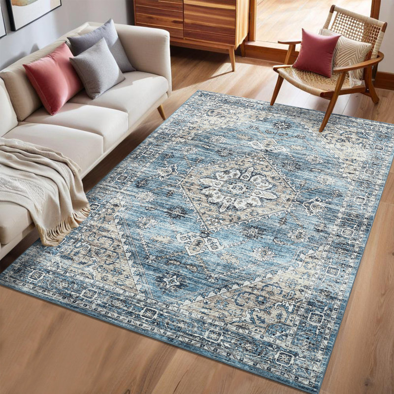 Elegant Oriental Machine Washable Rug with Rubber Anti-Slip Backing Ideal for Living Room, Dining Room, Bedroom, Office & Playroom