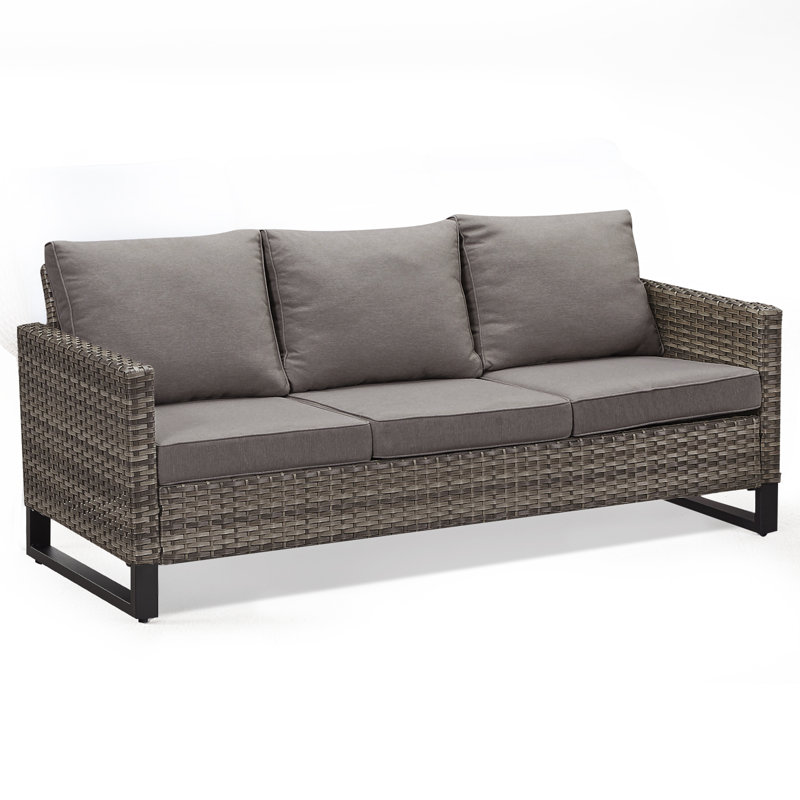 Canapé d'extérieur rectangulaire avec coussins de 74,4 po de largeur Ingvald, Gris / Gris