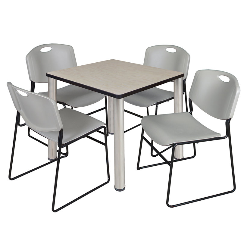 Plateau de table Kee Square, 4 chaises empilables Zeng, Chrome, H 48 po x l 29 po x P 29 po, Érable