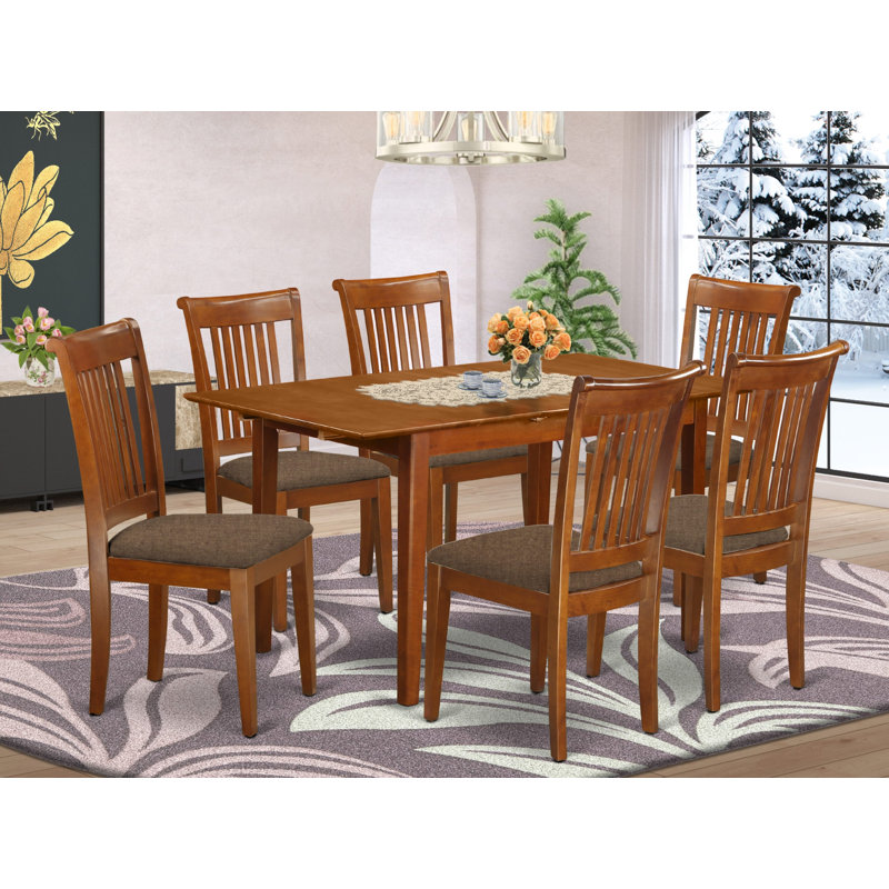 Ensemble de salle à manger 5 pièces comprenant une table rectangulaire avec rallonge papillon et 4 chaises en bois, 81 x 152 cm, brun selle